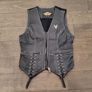 Harley-Davidson Women's Black Leather Vest With Harley Pin And Design